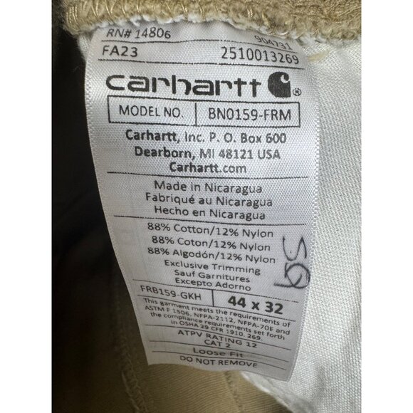 Carhartt FR Pants Mens 44x32 Khaki Flame Resistant Loose Fit Canvas Utility Work - Picture 9 of 16